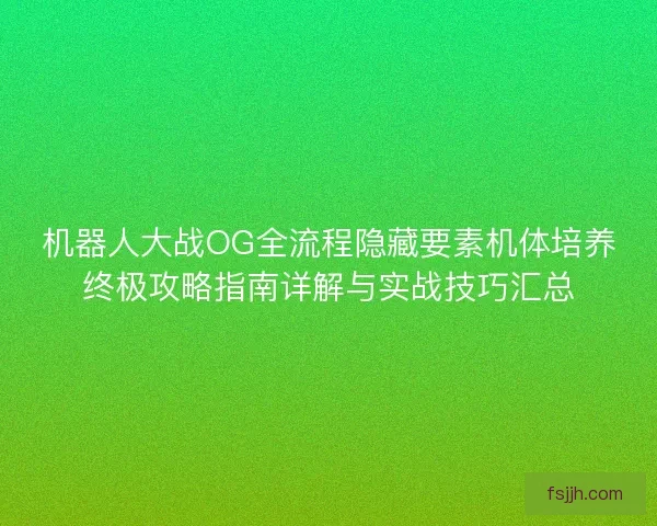 机器人大战OG全流程隐藏要素机体培养终极攻略指南详解与实战技巧汇总